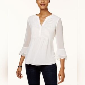 CHARTER CLUB Women's Double Ruffle Solid Pintouck Blouse, PS